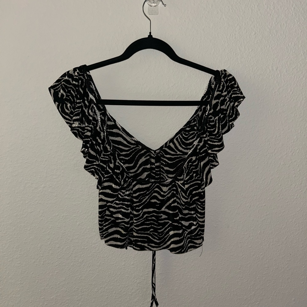 Black and White Zebra Print Ruffle Top